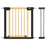 Baby Safe Wooden Safety Gate with 14cm Black Extension - Natural Wood