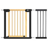 Baby Safe Wooden Safety Gate with 28cm Black Extension - Natural Wood