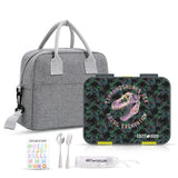 Eazy Kids 6 & 4 Convertible Bento Lunch Box With Lunch Bag, Steel Spoon & Fork Set and Alphabets Sticker - T-Rex dino Grey