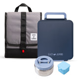 Eazy Kids Jumbo Bento Lunch Box With Lunch Bag, Thermos & Dip Jar- Grey