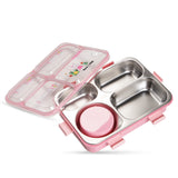 Nova Kids Stainless Steel 3 Compartment Bento Lunch Box With Water Bottle, Spoon & Fork Set - Pink