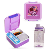 Nova Kids 3 Compartment Bento Lunch Box With Water Bottle, Spoon & Fork Set and Stainless Steel Jar - Astronaut Purple