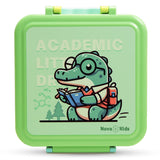 Nova Kids 3 Compartment Bento Lunch Box With Water Bottle, Spoon & Fork Set and Stainless Steel Jar - Dino Green