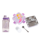 Nova Kids Stainless Steel 3 Compartment Bento Lunch Box With Water Bottle, Spoon and Sauce Box - Mermaid Purple
