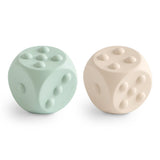 Mushie Dice Press Toy (set of 2) Cambridge Blue/Shifting Sands - Laadlee