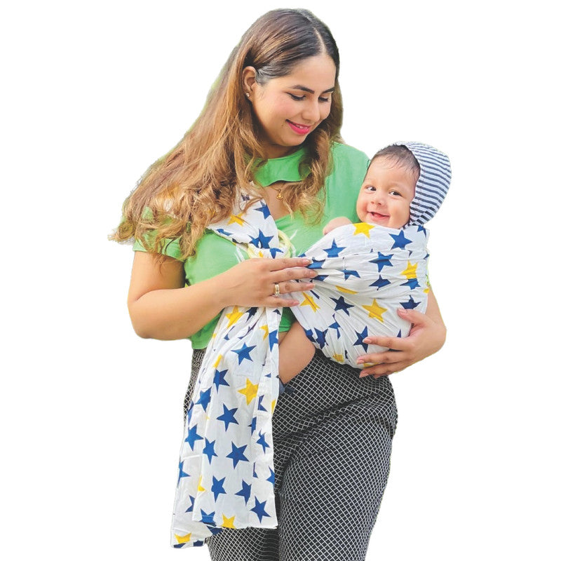 Polka Tots Ring Sling Baby Carrier - White Star - Laadlee