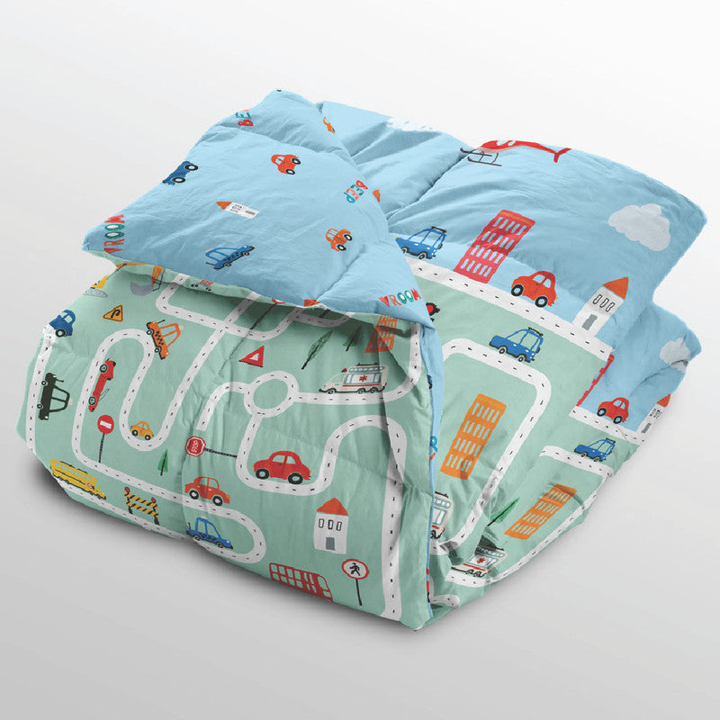 Polka Tots Kids Reversible Comforter Blanket - Roadway - Laadlee