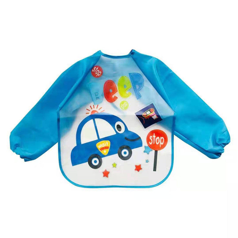 Polka Tots Full Sleeves Waterproof Apron Feeding Bib - Car - Laadlee