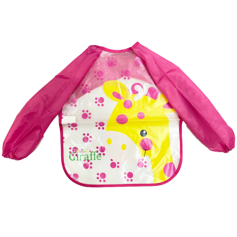 Polka Tots Full Sleeves Waterproof Apron Feeding Bib - Giraffe - Laadlee