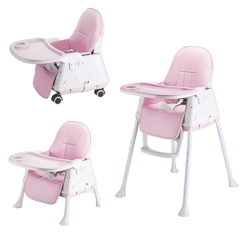 Polka Tots 3-in-1 High Chair with Wheel and Cushion - Pink - Laadlee