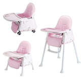 Polka Tots 3-in-1 High Chair with Wheel and Cushion - Pink - Laadlee