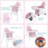 Polka Tots 3-in-1 High Chair with Wheel and Cushion - Pink - Laadlee