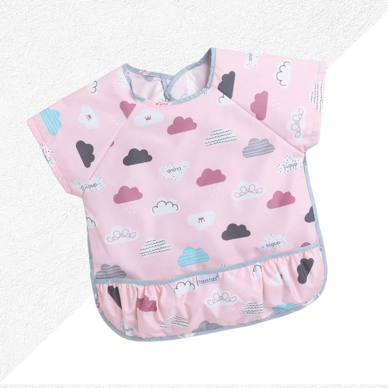 Polka Tots Half Sleeves Bib with Pocket - Cloud - Laadlee