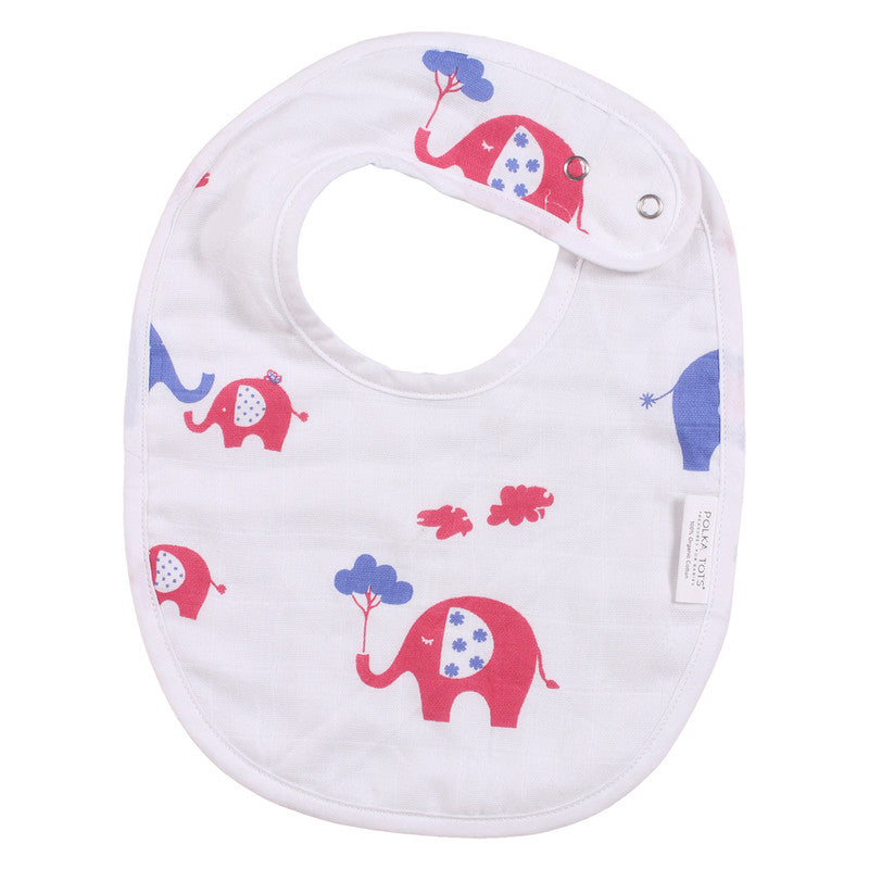 Polka Tots Organic Muslin Cotton Bib - Elephant - Laadlee