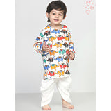 Polka Tots Full Sleeves Elephant Baby Angrakha Top With Dhoti - Colorful - Laadlee