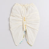 Polka Tots Full Sleeves Star Print Angrakha Top With Piping Dhoti - Cream - Laadlee