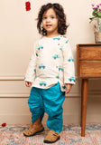 Polka Tots Full Sleeves Car Embroidery Baby Angrakha Top With Dhoti - Cream - Laadlee