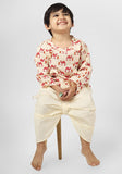 Polka Tots Full Sleeves Camel Print Angrakha Top With Dhoti - Cream - Laadlee