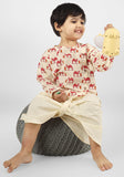 Polka Tots Full Sleeves Camel Print Angrakha Top With Dhoti - Cream - Laadlee