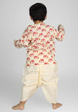 Polka Tots Full Sleeves Camel Print Angrakha Top With Dhoti - Cream - Laadlee