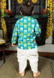 Polka Tots Full Sleeves Lotus Print Angrakha with Dhoti - Blue - Laadlee