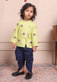 Polka Tots Full Sleeves Elephant Embroidery Baby Angrakha Top With Dhoti - Green - Laadlee