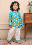 Polka Tots Full Sleeves Night Wear Lotus Kurta Pyjama - White - Laadlee