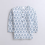 Polka Tots Full Sleeves Baby Night Wear Penguin Kurta Pyjama - Blue - Laadlee