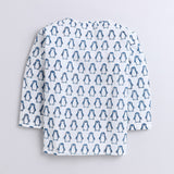Polka Tots Full Sleeves Baby Night Wear Penguin Kurta Pyjama - Blue - Laadlee