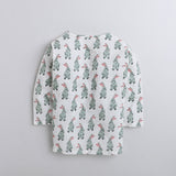 Polka Tots Full Sleeves Night Wear Rabbit Kurta Pyjama - White - Laadlee