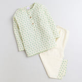 Polka Tots Full Sleeves Baby Night Wear Camel Kurta Pyjama - Green - Laadlee