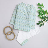 Polka Tots Full Sleeves Night Wear Pineapple Kurta Pyjama - Green - Laadlee