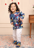 Polka Tots Full Sleeves Night Wear Space Kurta Pyjama - Blue - Laadlee