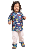 Polka Tots Full Sleeves Baby Night Wear Space Kurta Pyjama - Blue - Laadlee