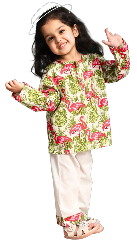 Polka Tots Full Sleeves Baby Night Wear Swan Kurta Pyjama - Pink - Laadlee