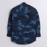 Polka Tots Full Sleeves Shirt Military Print Camouflage Patch - Blue - Laadlee