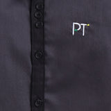 Polka Tots Full Sleeves Party Wear Reverse Collar Placket With Bow Tie Baby Shirt - Grey - Laadlee