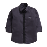 Polka Tots Full Sleeves Party Wear Reverse Collar Placket With Bow Tie Baby Shirt - Grey - Laadlee