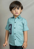 Polka Tots Full Sleeves Number Print Solid Baby Shirt - Greyish Blue - Laadlee