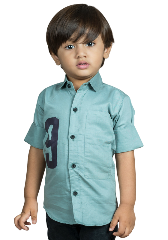 Polka Tots Full Sleeves Number Print Solid Baby Shirt - Greyish Blue - Laadlee