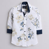 Polka Tots Full Sleeves Shirt Yellow Blue Floral Print - White - Laadlee