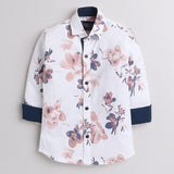 Polka Tots Full Sleeves Shirt Rust Blue Floral Print - White - Laadlee