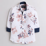 Polka Tots Full Sleeves Baby Shirt Rust Blue Floral Print - White - Laadlee