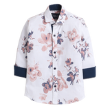 Polka Tots Full Sleeves Shirt Rust Blue Floral Print - White - Laadlee