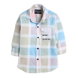 Polka Tots Full Sleeves Big Check Baby Shirt With Blah Blah Pocket Print - Cream and Green - Laadlee