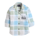 Polka Tots Full Sleeves Big Check Baby Shirt With Polka Tots Pocket Print - Cream and Green - Laadlee