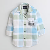 Polka Tots Full Sleeves Big Check Shirt With Polka Tots Pocket Print - Cream and Green - Laadlee