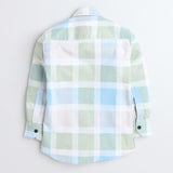 Polka Tots Full Sleeves Big Check Shirt With Polka Tots Pocket Print - Cream and Green - Laadlee