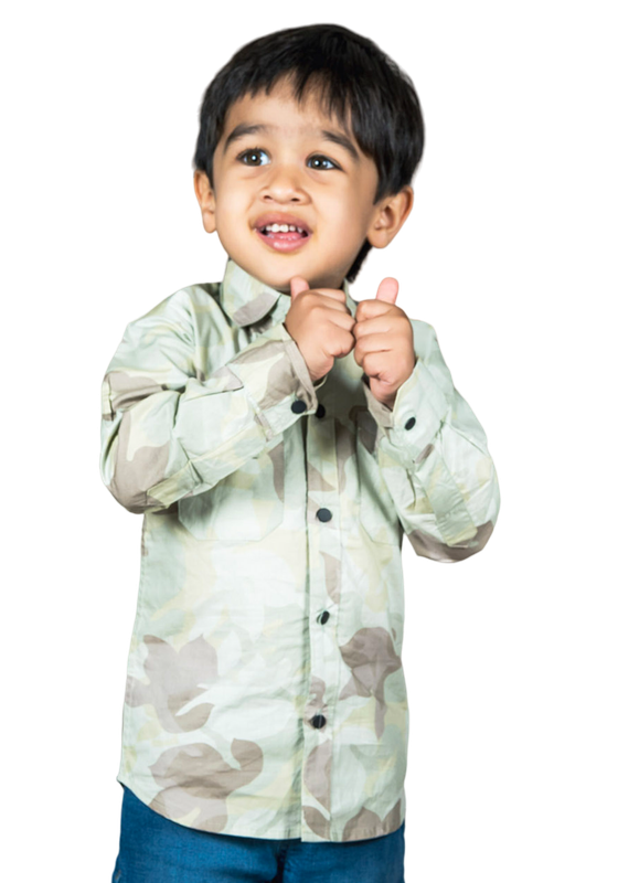 Polka Tots Full Sleeves Camouflage Baby Shirt - Green - Laadlee