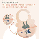Polka Tots Waterproof Silicone Bibs with Pocket and Adjustable Snaps - Bunny - Laadlee